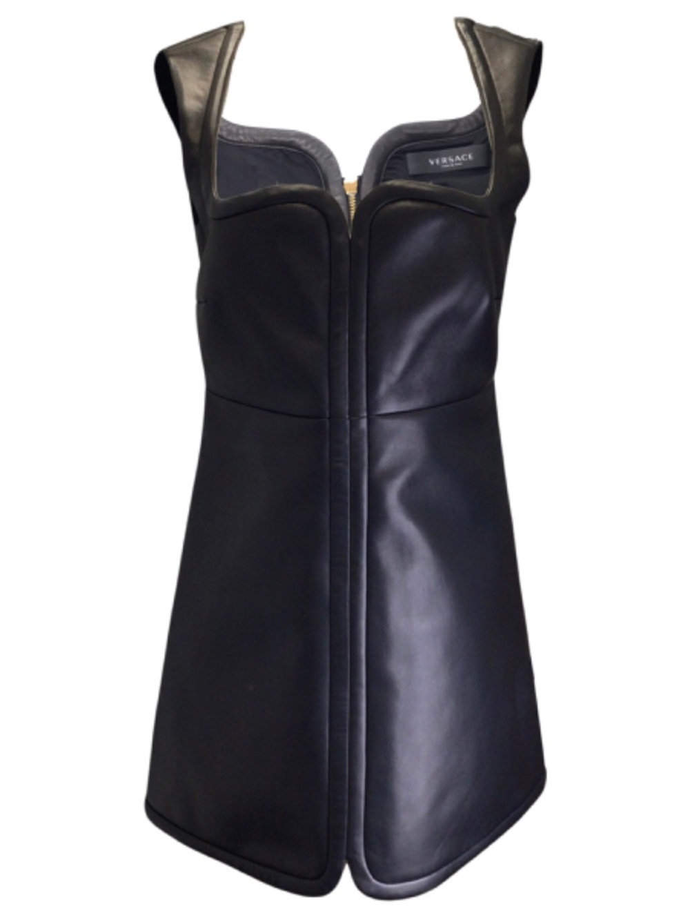 Versace Black Lambskin Leather Mini Dress